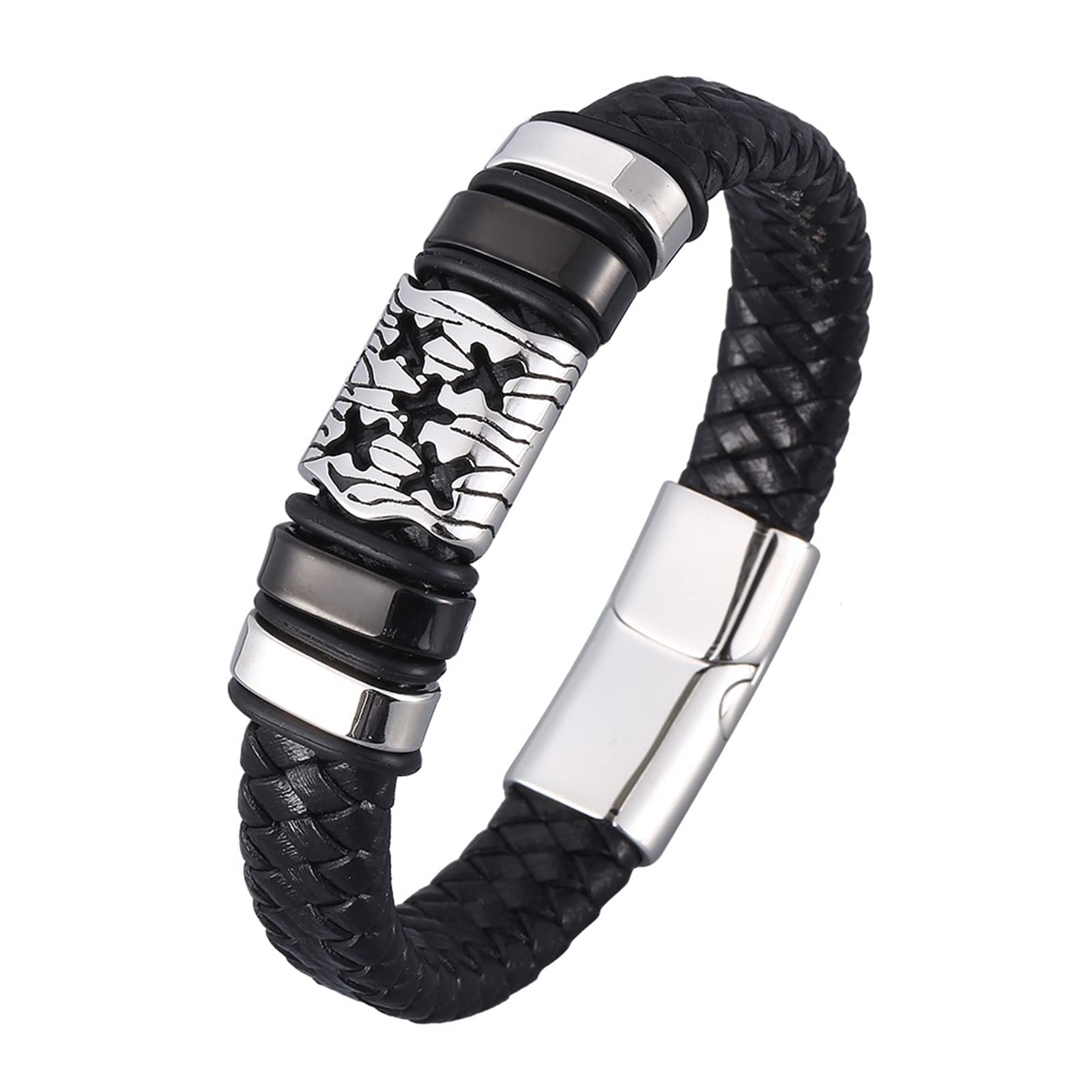 Kettenarmband Männer Edelstahl, Lederarmbänder für Männer schwarz geflochten