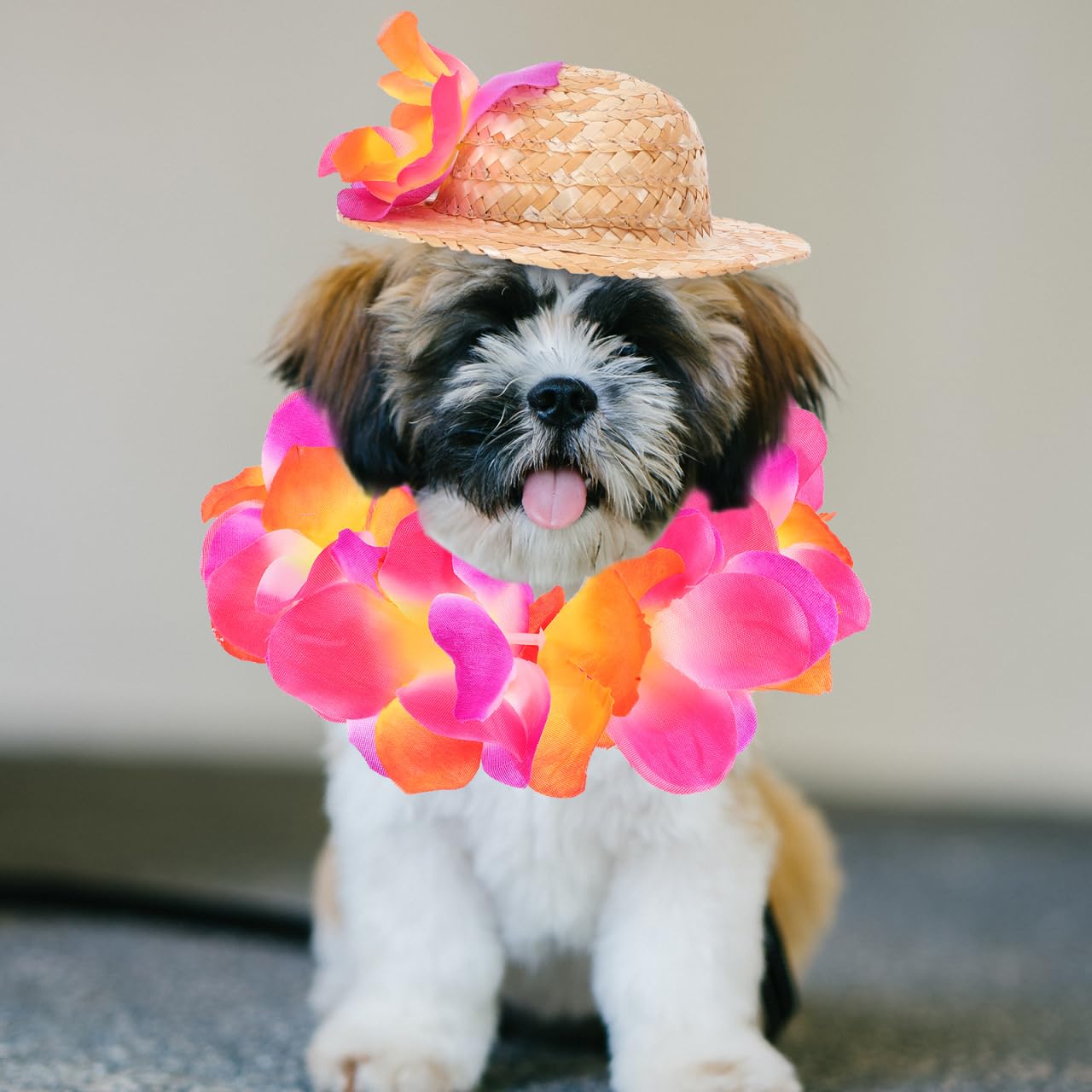 Cabilock Costume HawaïEn pour Chien avec Chapeau De Paille Et Guirlande Accessoires pour Animaux De Compagnie Tenue D'ÉTé Respirante avec Sangles Ajustables pour FêTes Photographie Et Vacances