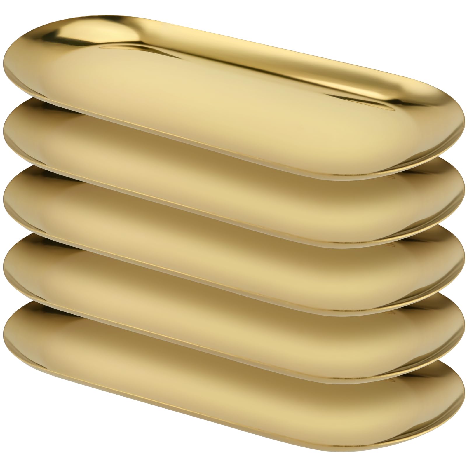 YUENPUN 5 PCS Gold Oval Mirror Trays, Stainless Steel Jewellery Trays, Vanity Tray for Makeup, Jewellery, Small Item Organising, 23 x 9cm