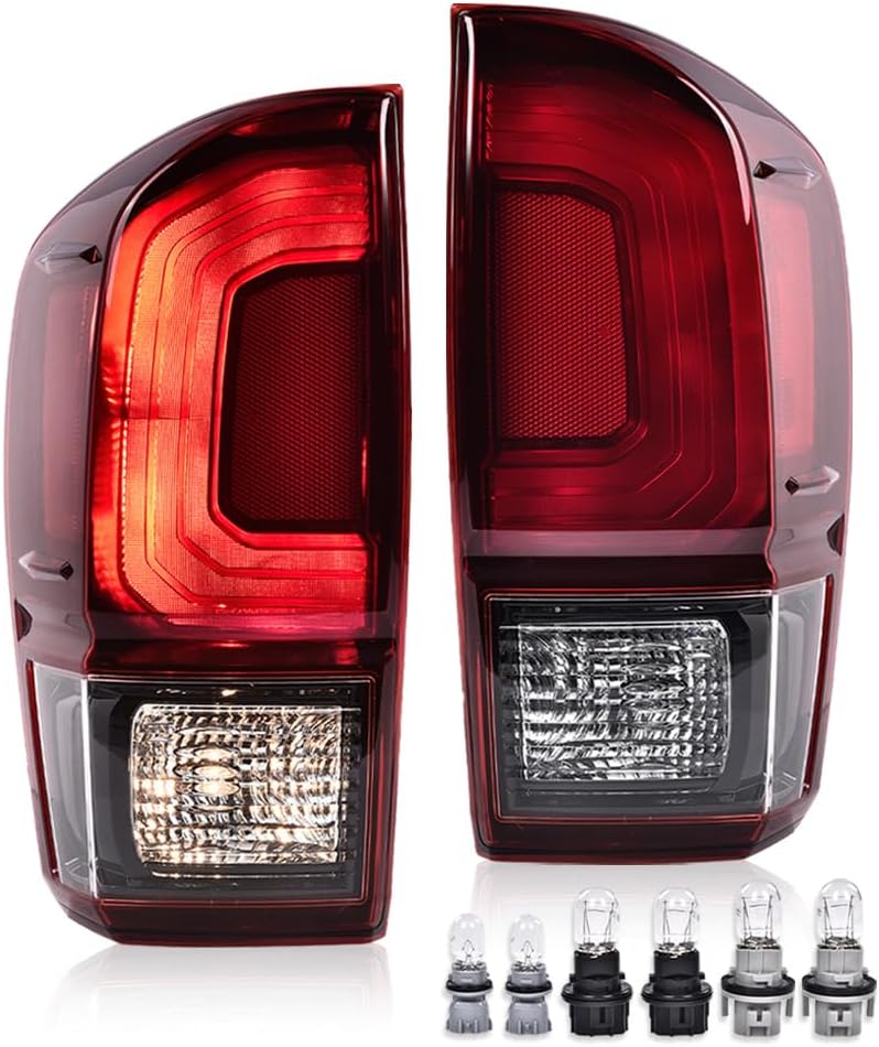 TRD Style Rear Tail Light Lamp Assembly W/Bulb Pair Compatible With Toyota Tacoma 2016 2017 2018 2019 2020 2021 2022 2023 All Models (Red Lens Black Housing) Pilotos Traseros Conjunto