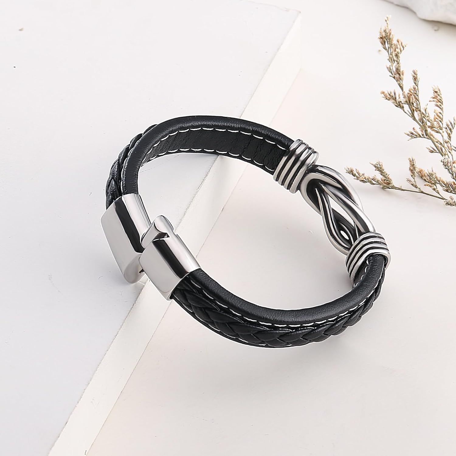 Infinity Knot Leather Bracelets for Men Birthday Anniversary Christmas Gift Idea Mens Braided Cuff 7.8/8.5/9 Inches Bracelet Forever Linked Together Bracelet for Man Son Husband Boyfriend Brother Grandson - Image 5