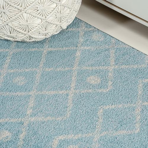 Image of JONATHAN Y Aksil Moroccan Beni Souk Turquoise /Cream Indoor Area Rug, 8x10, Bohemian, Scandinavian, Easy-Cleaning for Living Room, Bedroom, Kitchen, Pet Friendly, Non-Shedding (MOH208D-8)