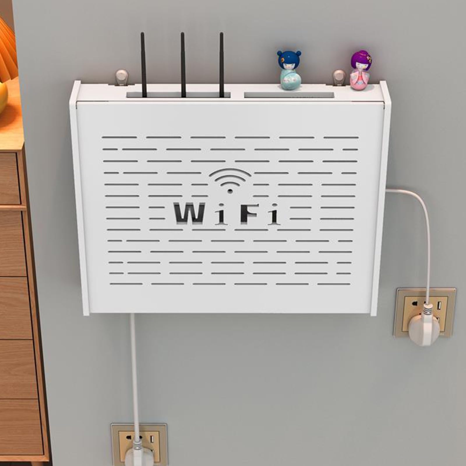 Router Schrank, Router Verstecken, Router Regal, WiFi Router Aufbewahrungsbox Wandregale, WiFi Router Box Kabel Organizer(E,45 * 35 * 6cm)
