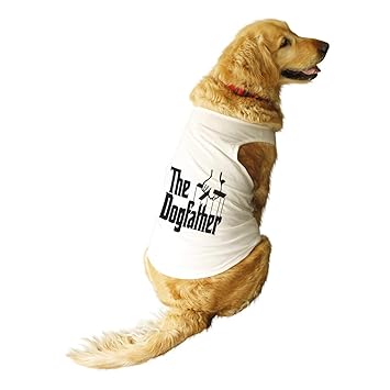 Ruse Pet The Dogfather Printed Round Neck Sleeveless Dog Vest Tank T-Shirt/Tees Apparel/Clothes/Tees Gift for Dogs(Ecru)/Small (Apso, Shih Tzu etc.)