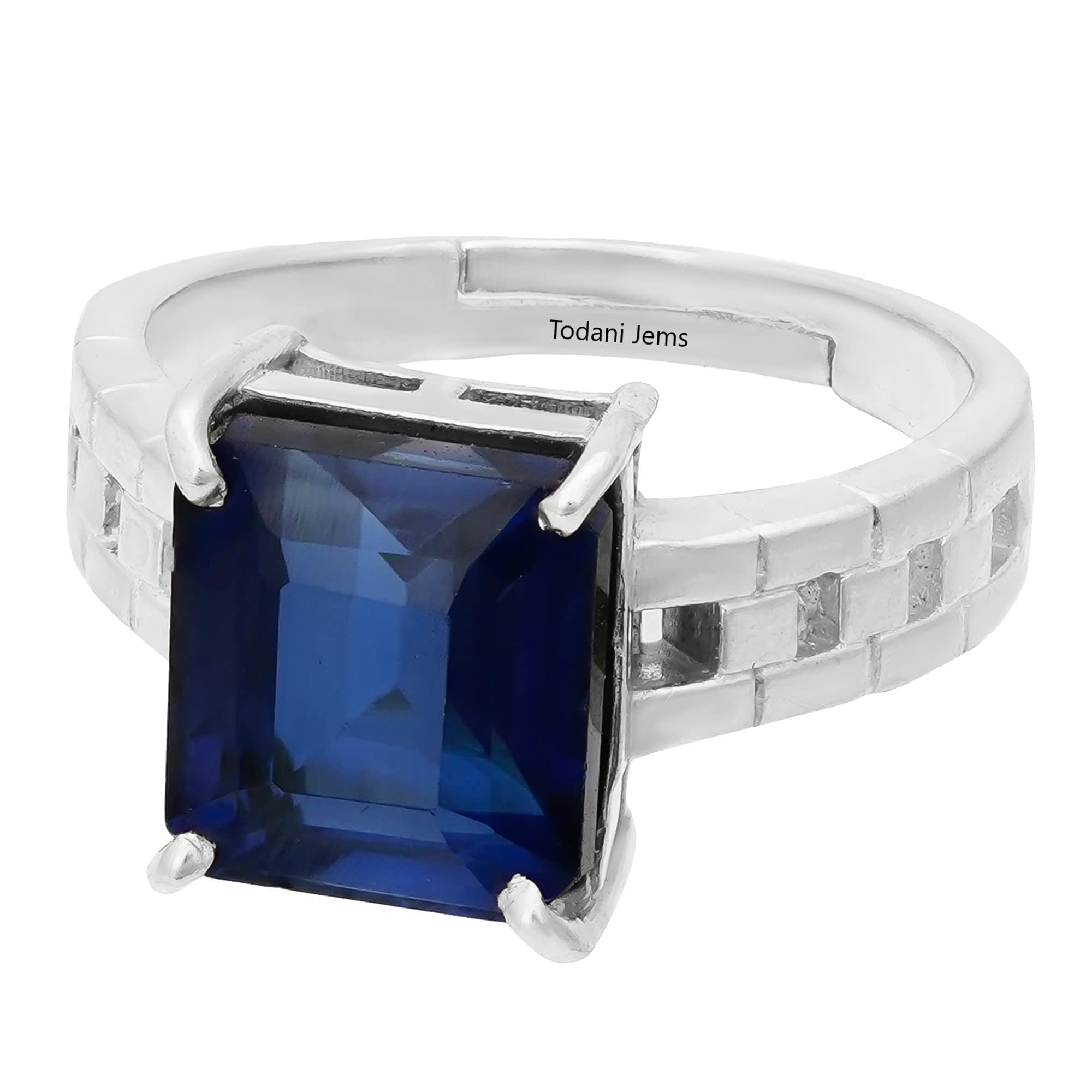 TODANI JEMS7.25 Ratti 6.60 Carat Neelam Blue Sapphire Adjustable Silver Ring With Lab Certificate
