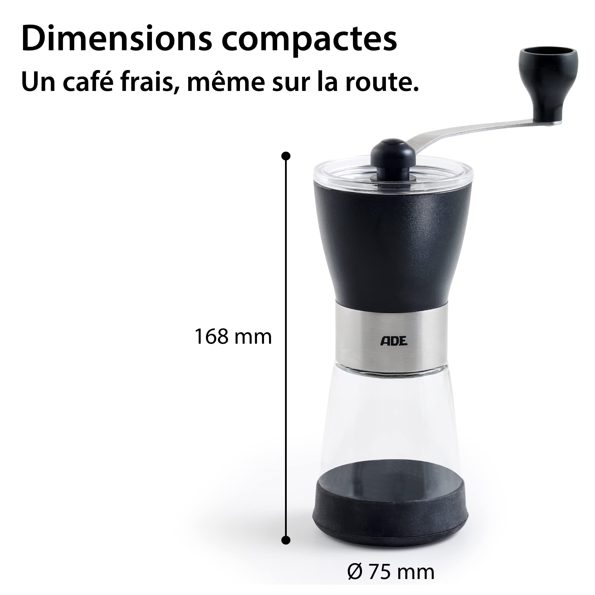 ADE Moulin à café manuel avec broyeur en céramique conique | broyeur en continu | pour 65 g de poudre de café