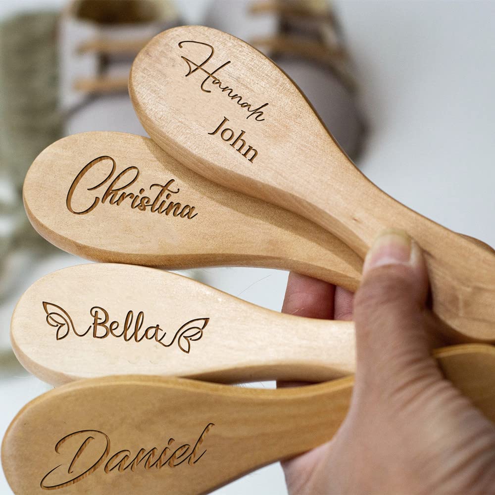 Cepillos de pelo personalizados para bebé, grabado con nombre de bebé, cepillo de madera para recién nacido, para nacimiento/bautizo/cumpleaños (5 unidades)