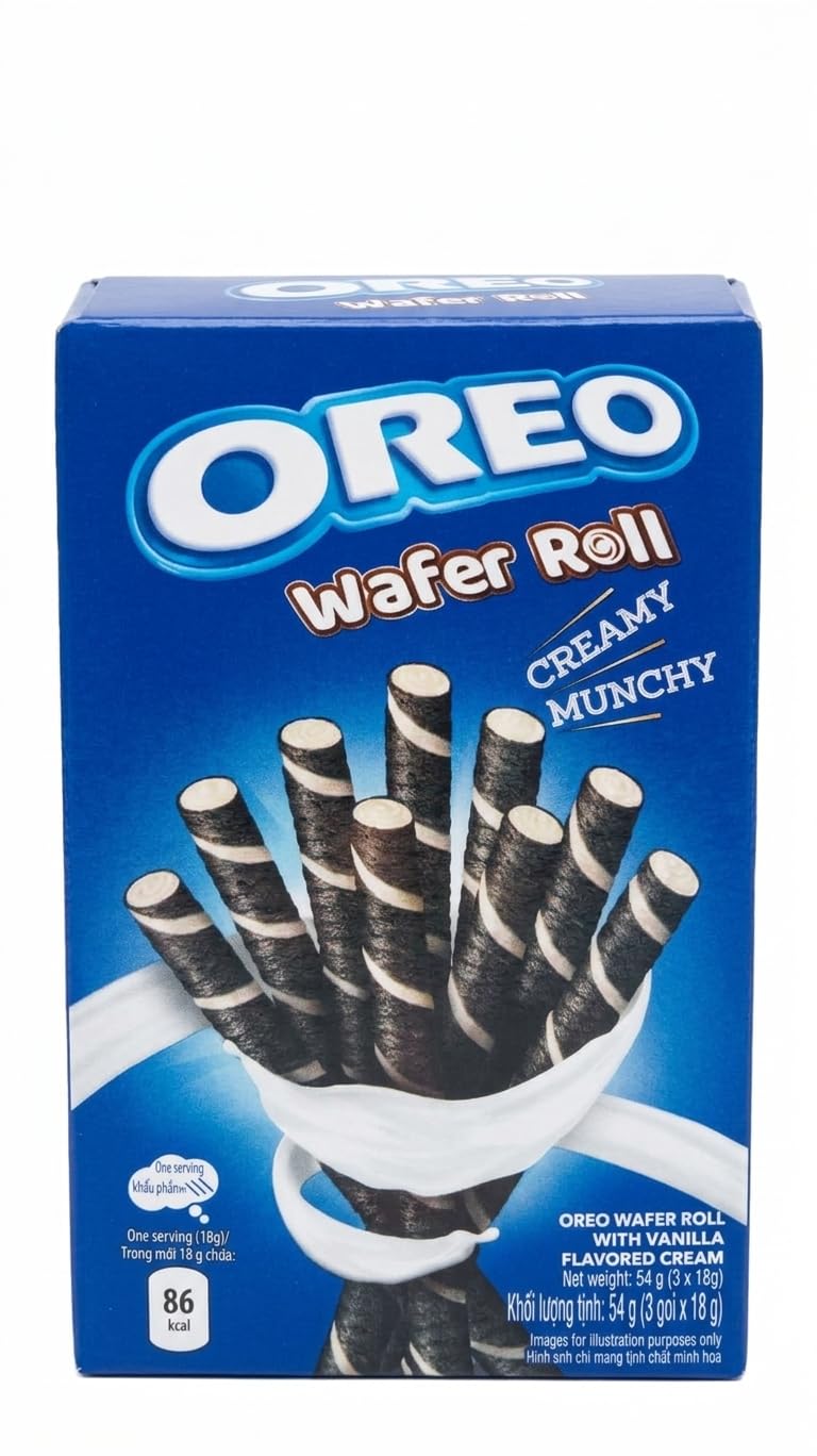 OREO Wafer Roll with Vanilla Flavoured Cream, Creamy and Munchy Snack, 54g (3 x 18g) By Febora Foods-image-45