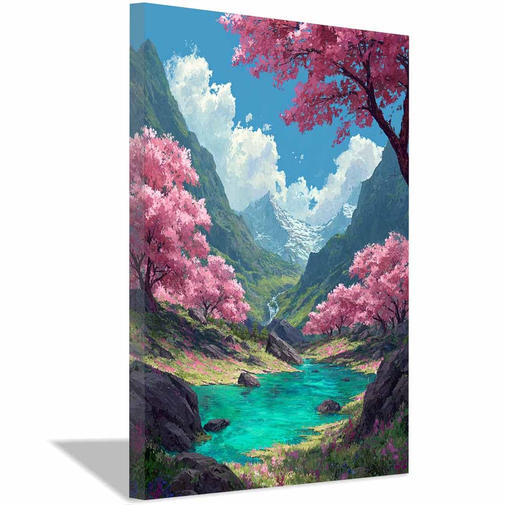 HOQIU Canvas Wall Art Blossoms Mountainse Lake canvas art, art print, house decor, bedroom wall decor above bed, prints for living room.(Multicolor)-30x40cm Framed