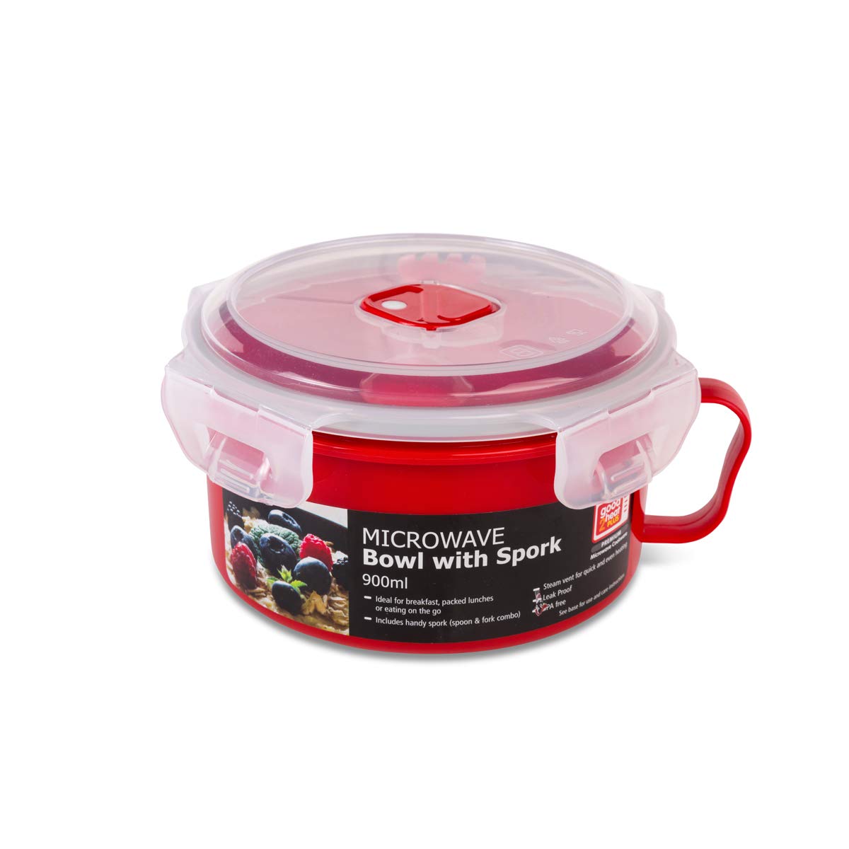Microwave Bowl with Spork 900ml, Red