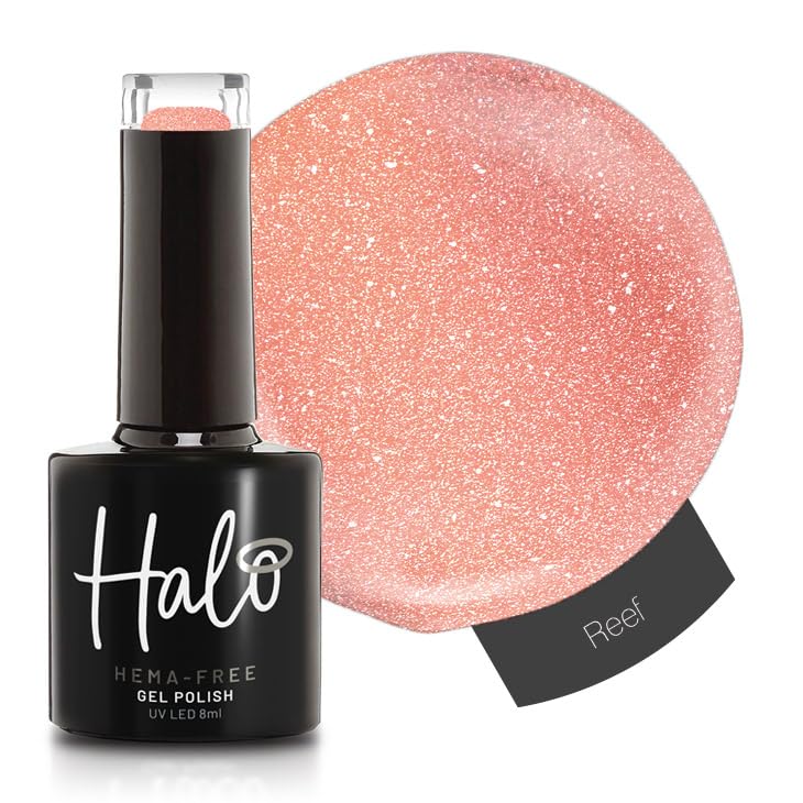 Halo Gel Polish 8ml - Reef. UV/LED Gel Nail Polish, Long Lasting & Easy To Apply. Nail Art Colours For Manicure & Pedicure. Gel Polish For Professional & Home Use.