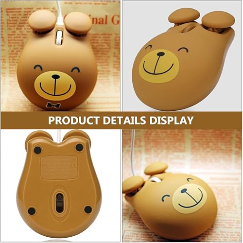 Miniatura 3 de SOLUSTRE 2 piezas de diseño de computadora adorable con cable, adorable oso fotoeléctrico profesional USB Mause Game Little Work Mouse Laptop