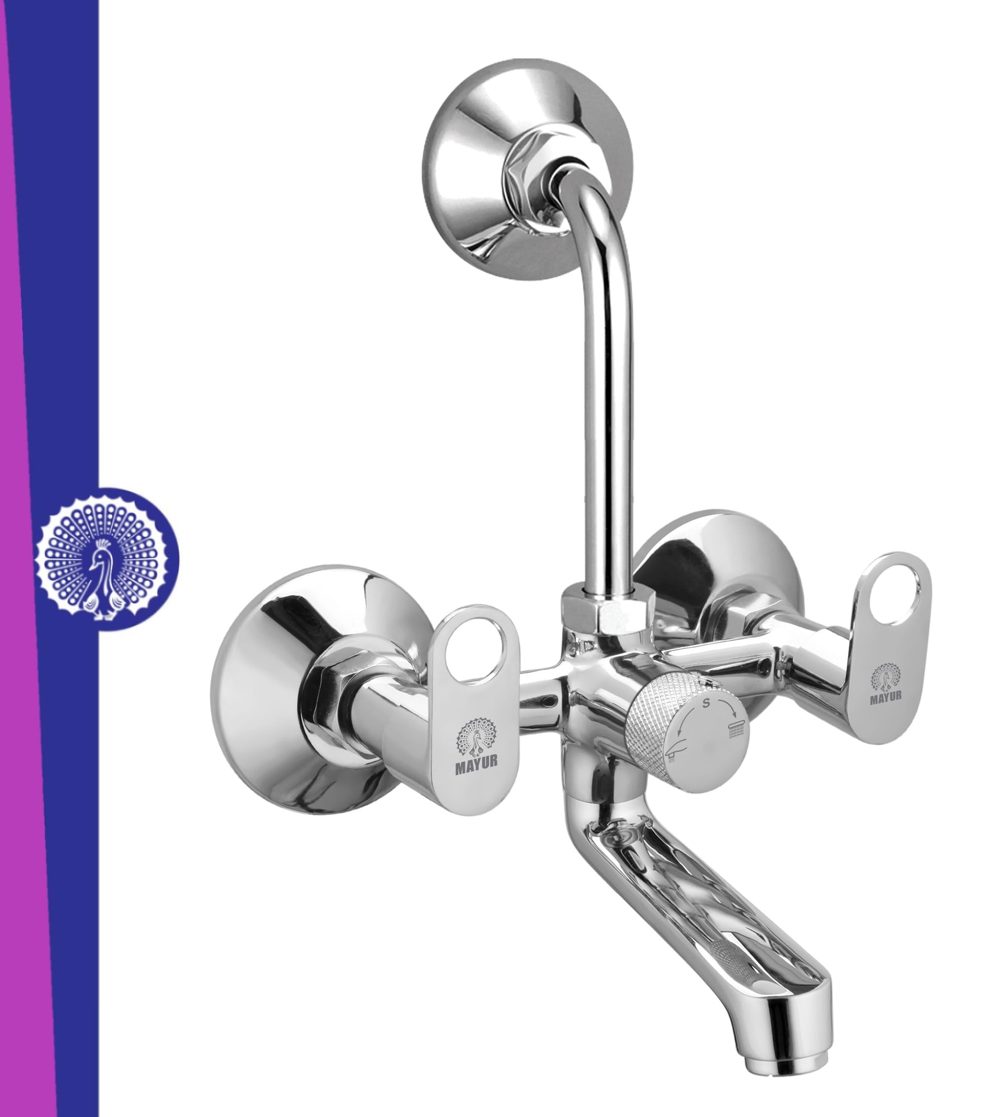 Mayur Brass Wall Mixer Tap - Chrome Finish -9