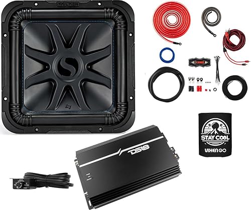 KICKER Paquete de 3 artículos de subwoofer y amplificador 12 pulgadas L7S 1500 W, amplificador monobloque DS18 coreano clase D y kit completo de