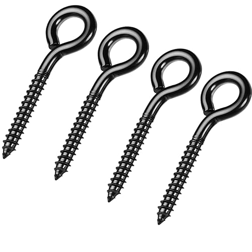 Paquete de 16 tornillos de 3.2 pulgadas de color negro, ganchos de ojo atornillados resistentes, perno de ojo, anillos de tornillos de ojo largos,