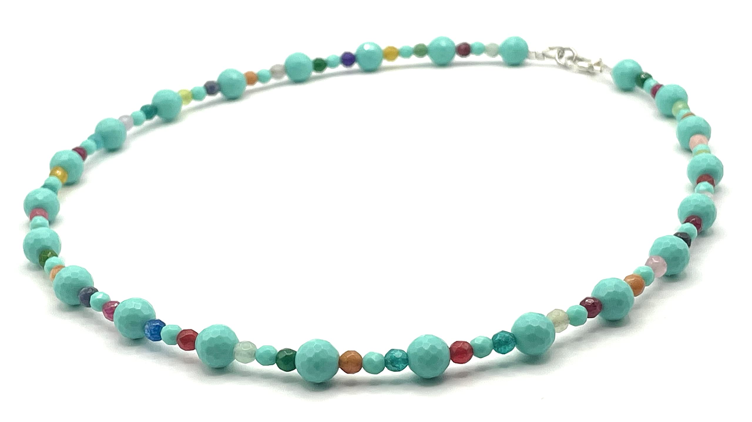 Collana con Turchersi e Giada Colorata, Girocollo in Argento 925, Gioielli Boho, Bijoux Estate, Pietre Dure Naturali, Made in Italy