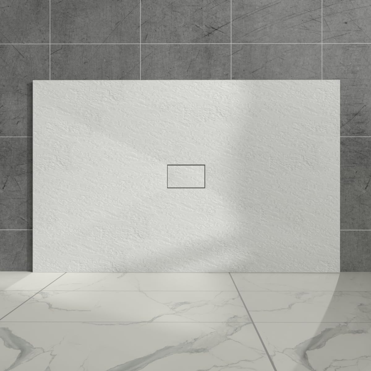 Aquariss White Rectangular Shower Tray Slate Effect SMC Slip-Resistant Shower Base for Bathroom Enclosures 1700x1000mm with Waste