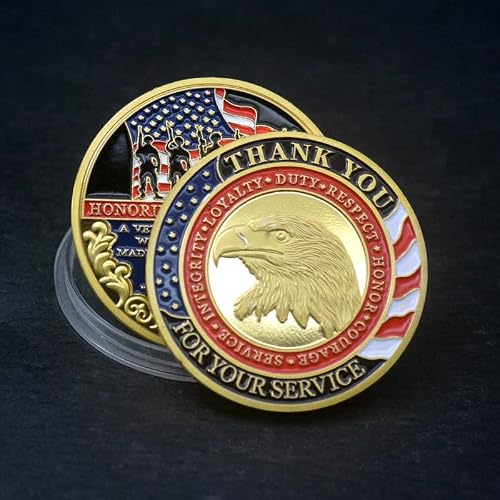 Honoring All Who Served Military Appreciation Challenge Coin Veteran Day Thank You for Your Service Gold Plated Coins