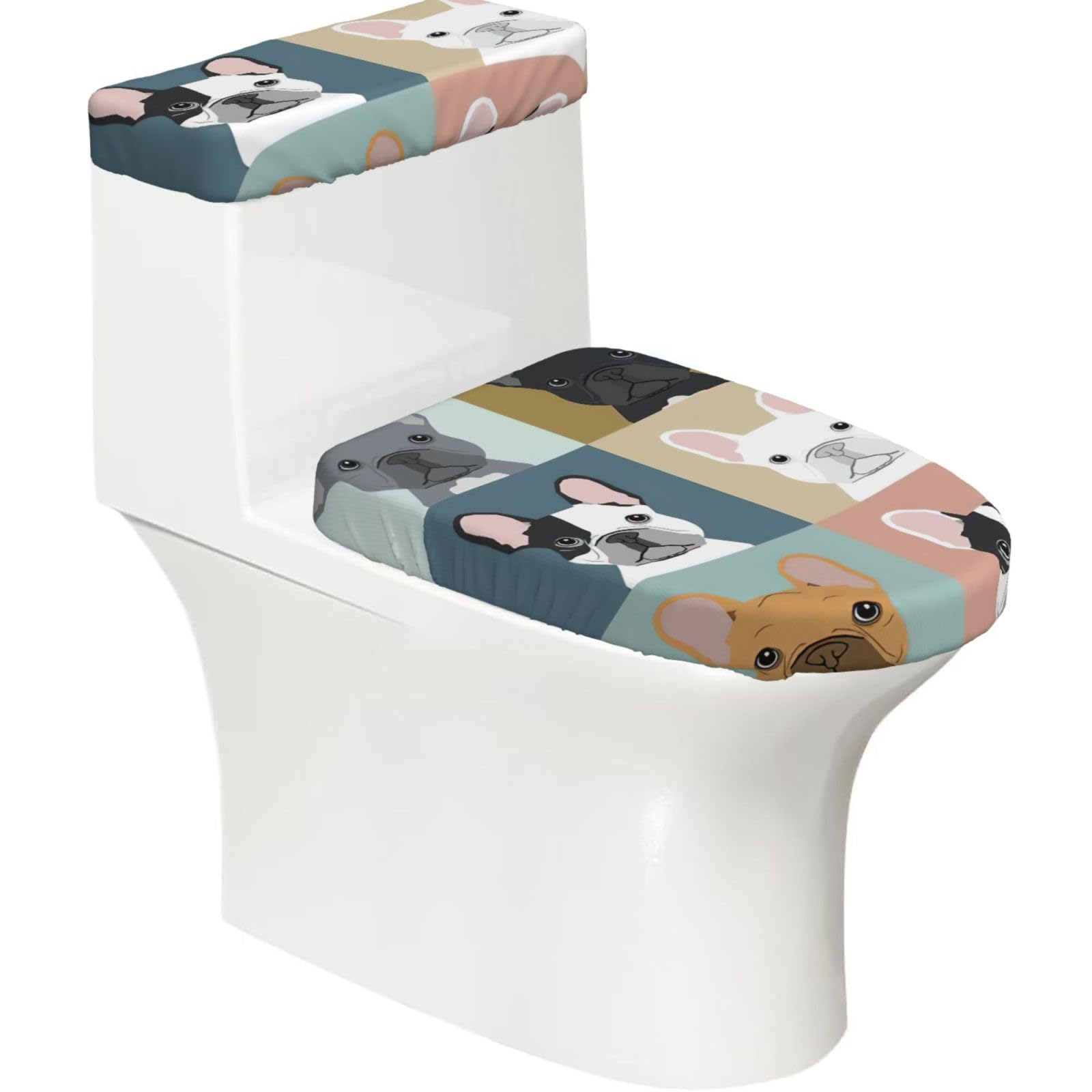 French Bulldog Print Bathroom Decor Toilet Lid Cover And Tank Covers, Restroom Accessories Fits Most Round