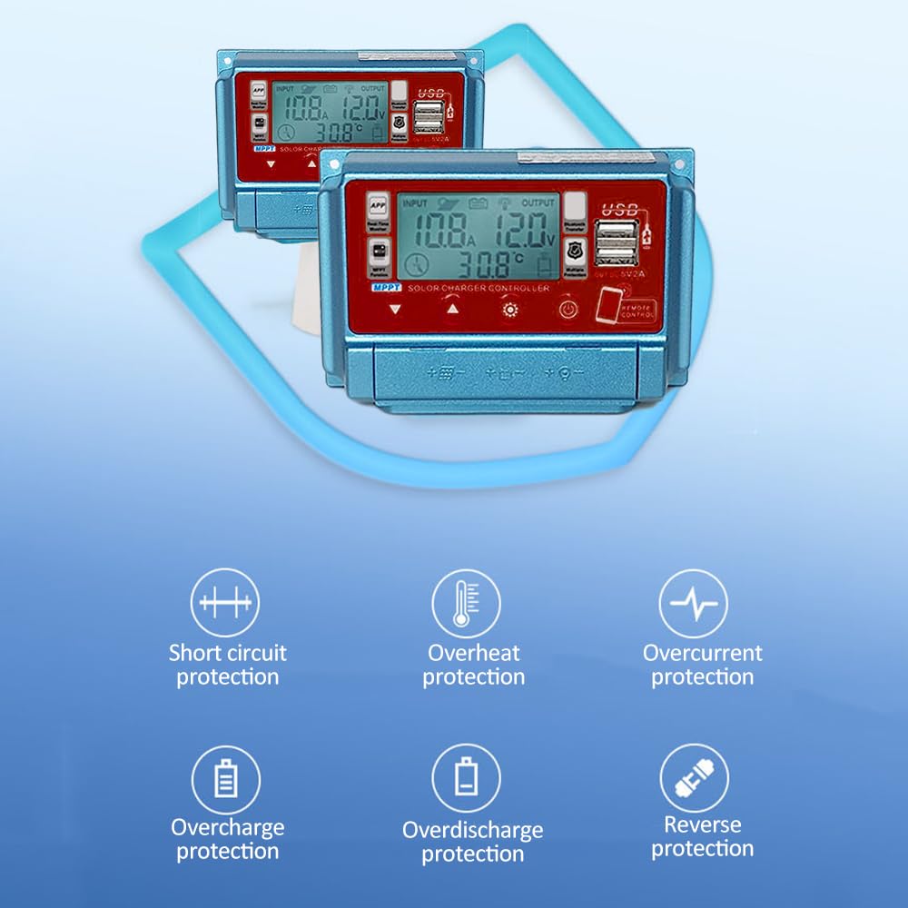 Regolatore di carica solare WiFi + BT 50A Regolatore di ricarica MPPT 12V/24V/36V/48V/60V Display LCD Doppio regolatore di uscita USB 5V APP Controllo remoto Regolatore di carica solare