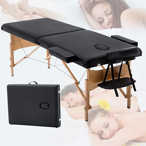 Meet Perfect Folding Professional Massage Table 28" Wide 73" Long Portable Spa Bed Facial Table with Adjustable PU Leather, 2" Thick Pad - Black