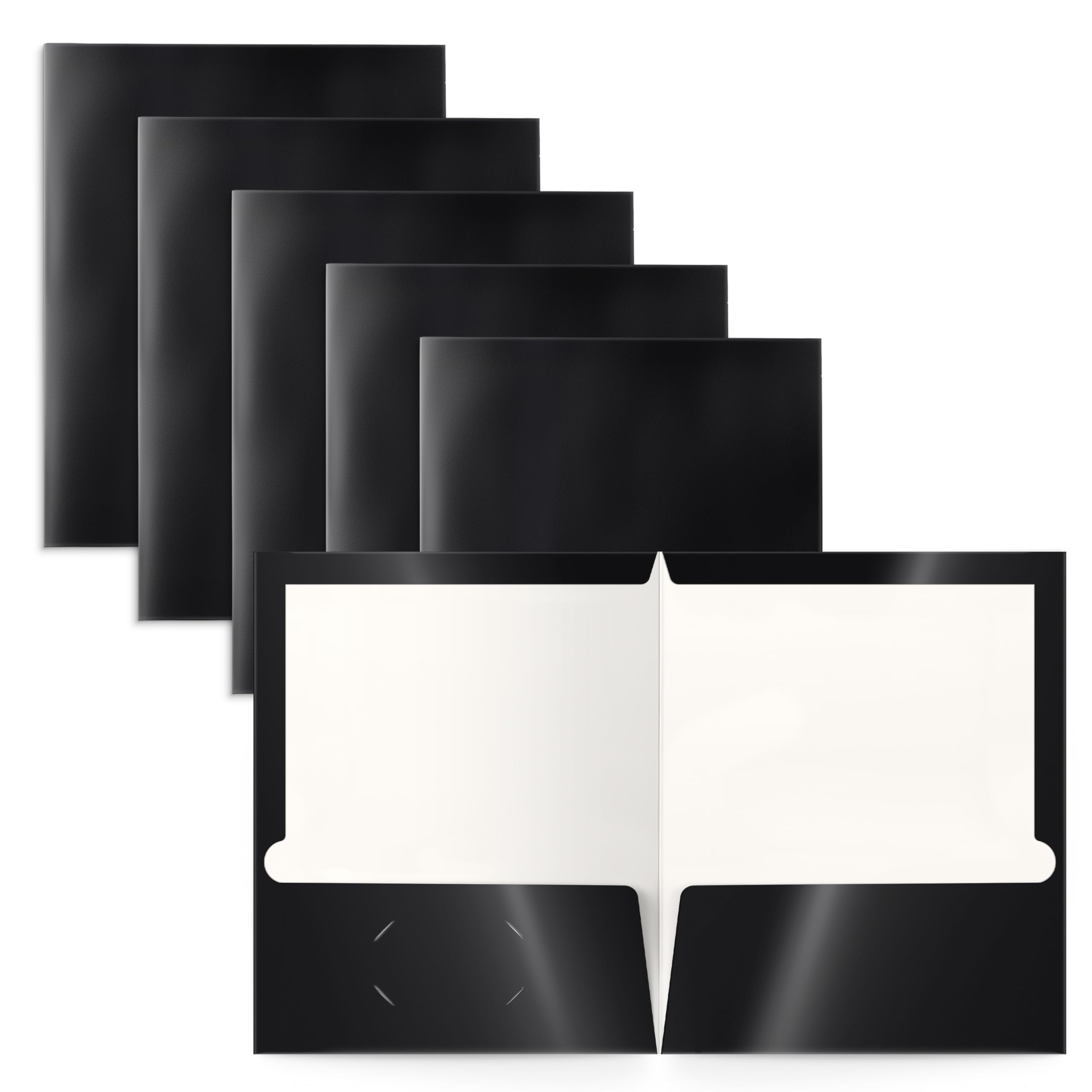 Better Office Products 2 Pocket Glossy Laminated Black Paper Folders, Letter Size, Black Paper Portfolios, Box of 25