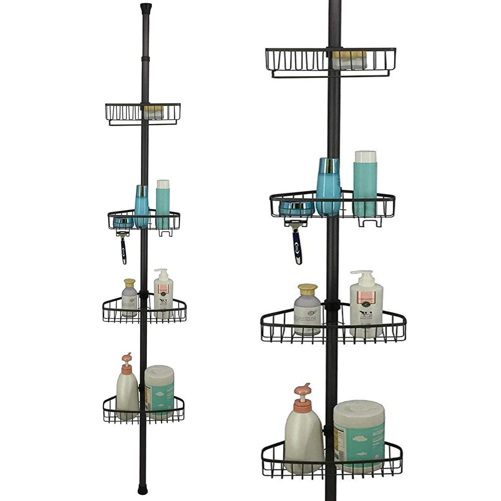 Home Flair Graphite Black Shower Caddy Non Rust | Bathroom Storage | 4 Tier Bathroom Corner Shelves | Adjustable Easy To Install No Drill Telescopic Shower Storage