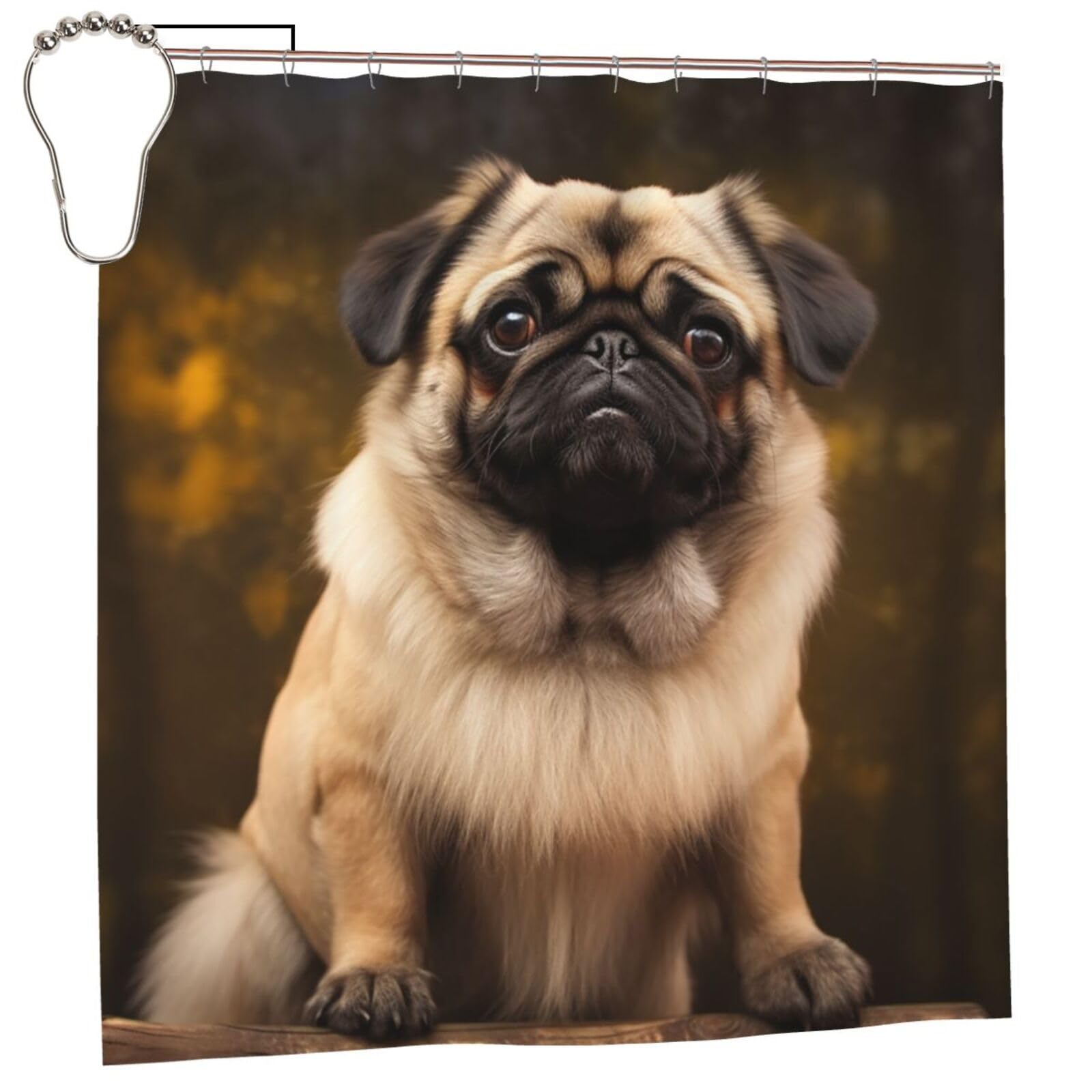 FodPand Pug Dog Shower Curtain 70"x70" Waterproof Long Bathroom Curtain Heavy Duty Thick Cloth Bath Curtain Set with Hooks, Modern Abstract Art Pattern Bathroom Shower Curtains