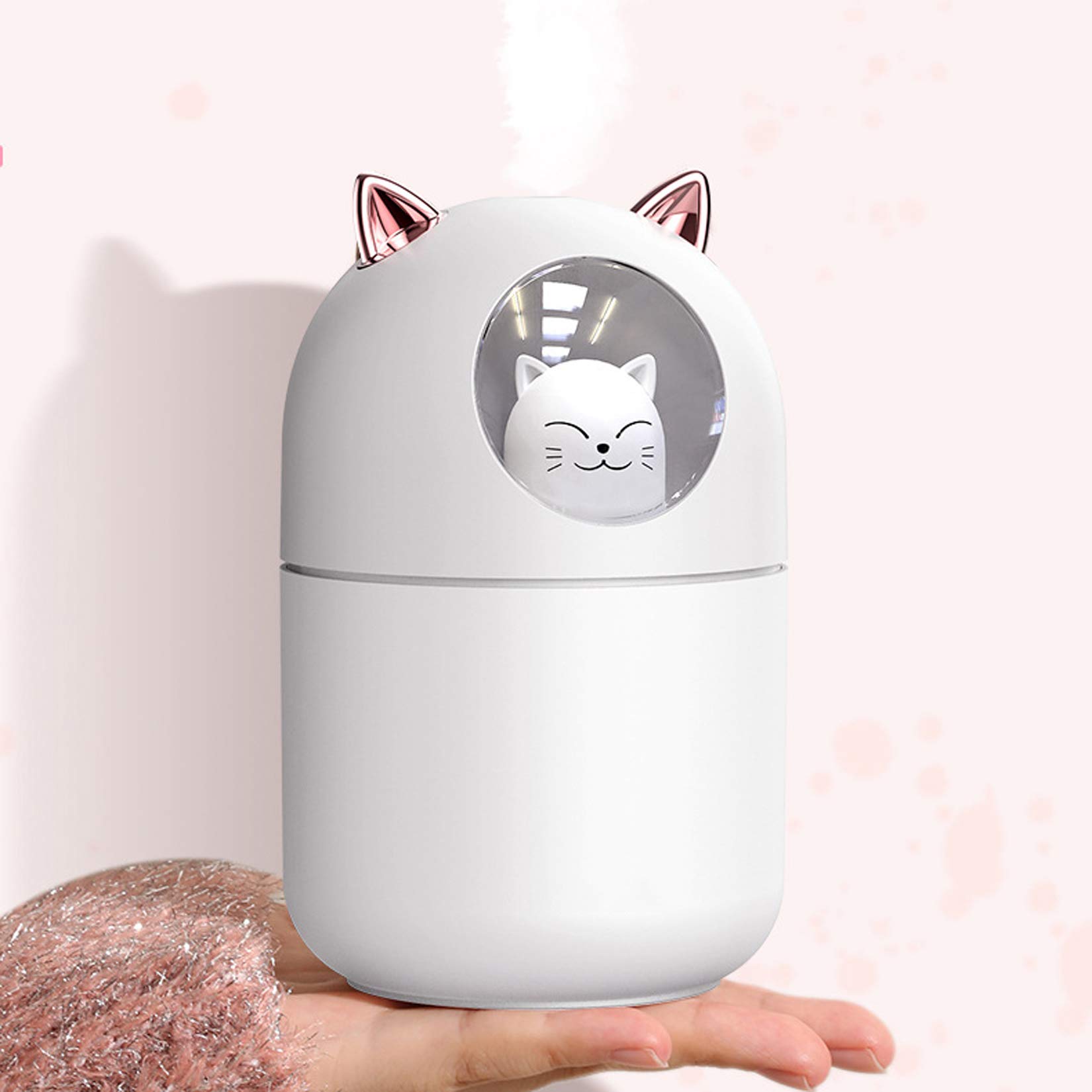 XMZFQMini Desk Humidifier, Small Portable Cool Mist Diffuser, Cute 7 Color Night Light Room Mute Humidifier for Bedroom, Office Desk, Car, Travel,White,300ML