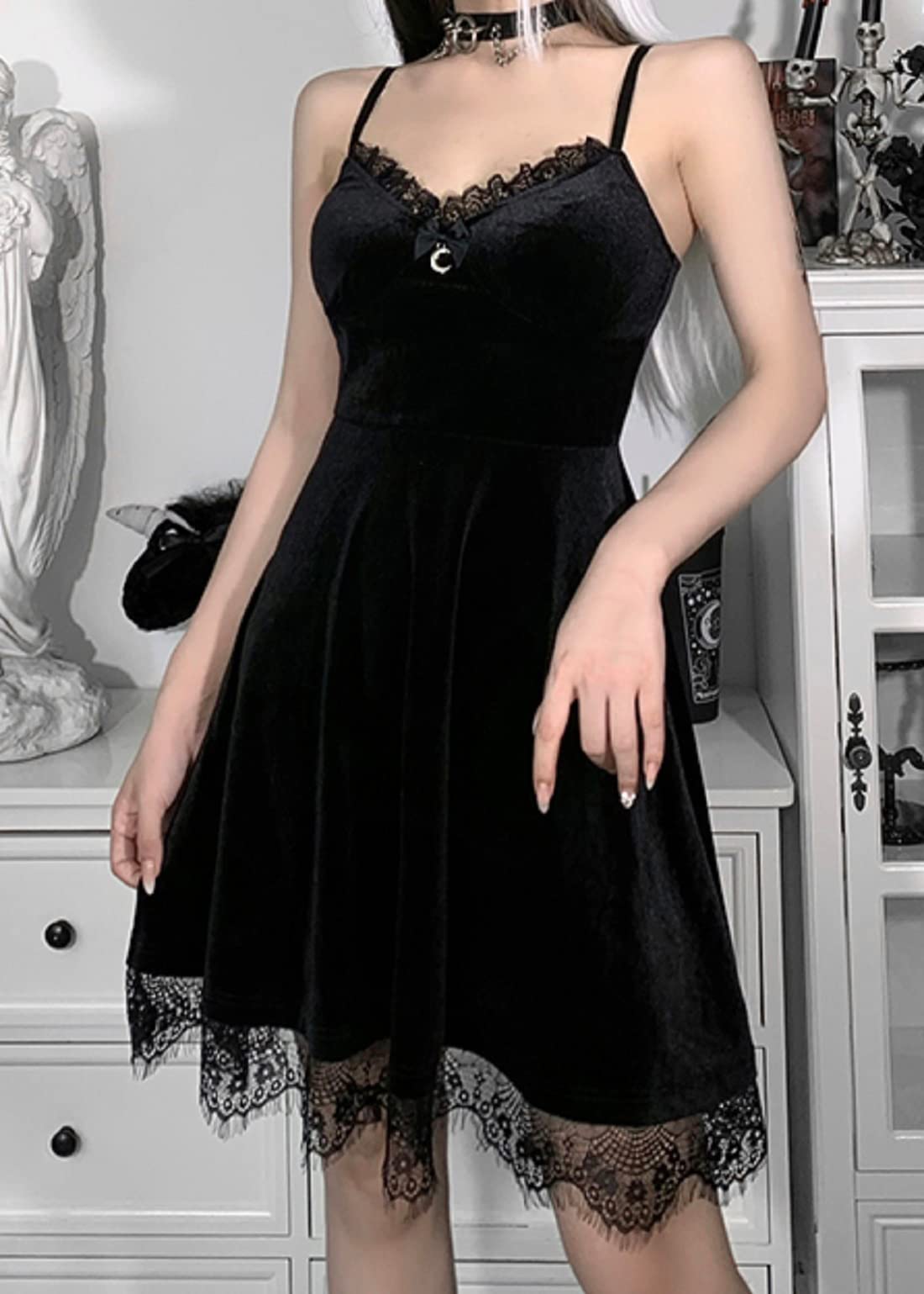 Robe trapèze en Velours Violet croisé pour Dames, Robe Lolita Vintage, Gothique esthétique, Taille Haute, Robes de soirée Club Sexy