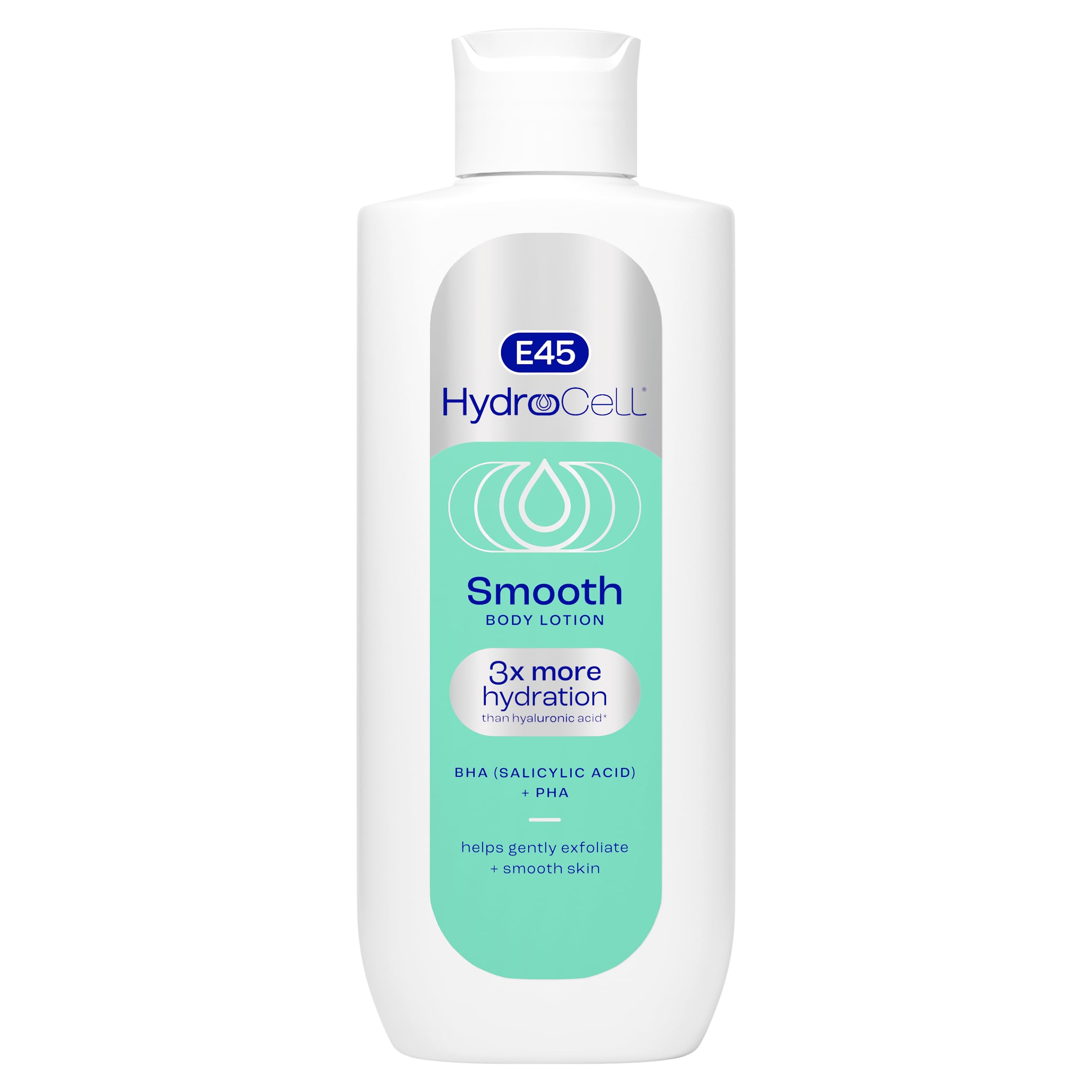 E45 HydroCell Smooth Hydrating Body Lotion moisturiser - 3x more hydration than Hyaluronic Acid with Salicylic Acid BHA and PHA - helps gently exfoliate and smooth sensitive skin - 250ml
