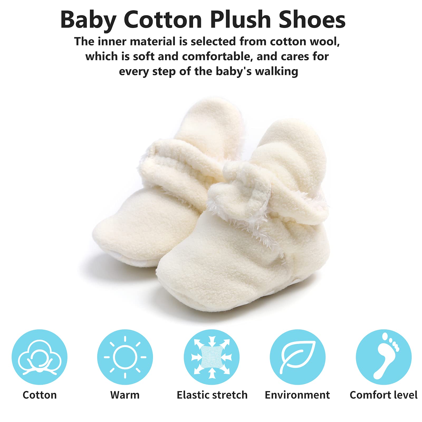EDOTON Unisex Newborn Winter Boots Warm Stripe Bootie Non-Slip Sole Soft Stay On Ajustable Bootie Sock — view 4