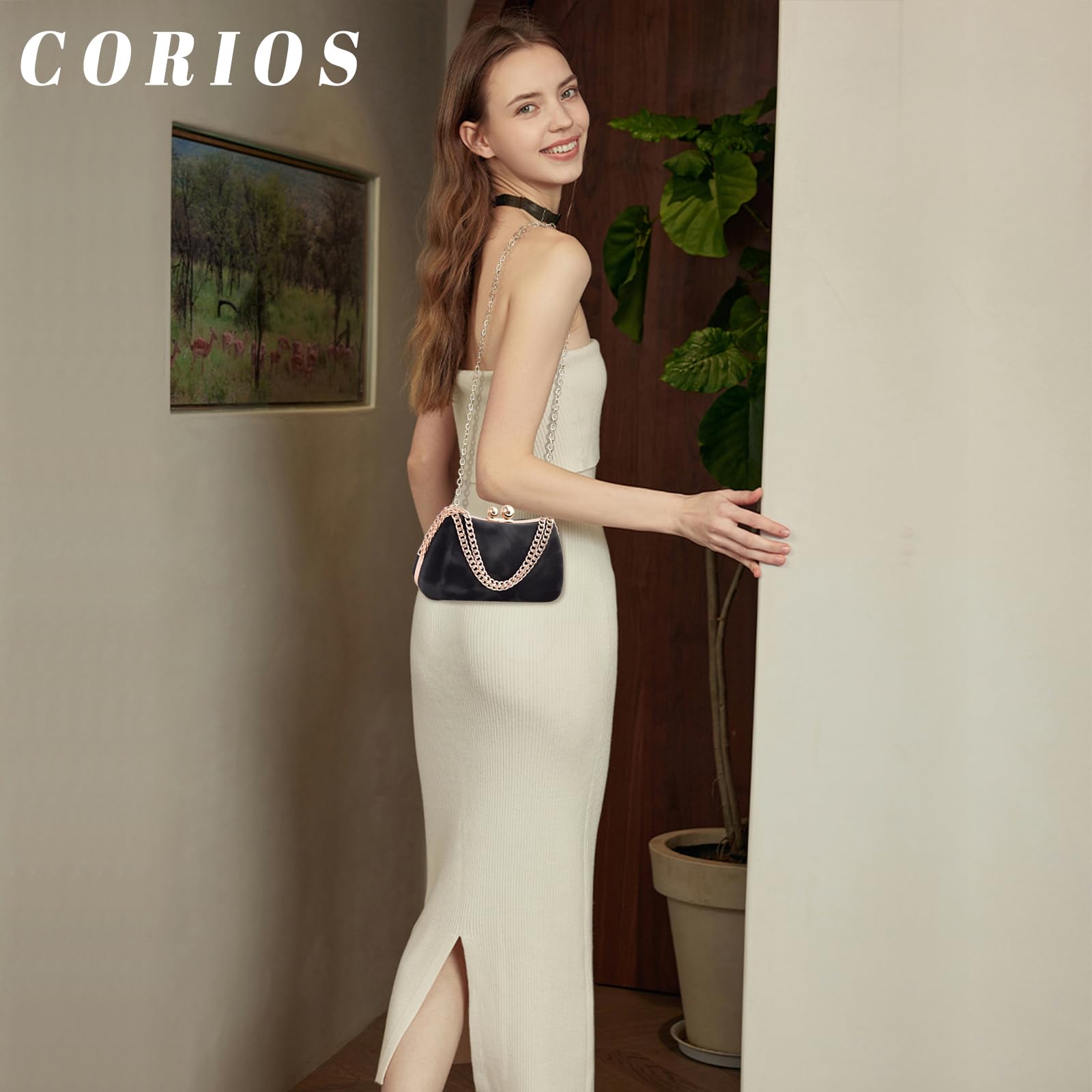 Borsetta da Sera da Donna Clutch in Marmo Pochette Piccolo con Catena Moda Borsa a Spalla Borsa Sposa Elegante Borsa a Tracolla Borse Messenger per Cocktail Ballo Cerimonia Festa Nero