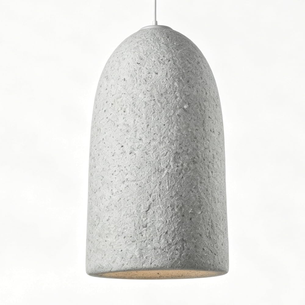ESIYUVO Wabi-Sabi Indoor Lighting Fixture Bell-Shaped Hanging Lamp E27 Composite Material Chandelier Japanese Vintage Stone Texture Design Pendant Light for Living Room Dining Room Bedroom Entryway