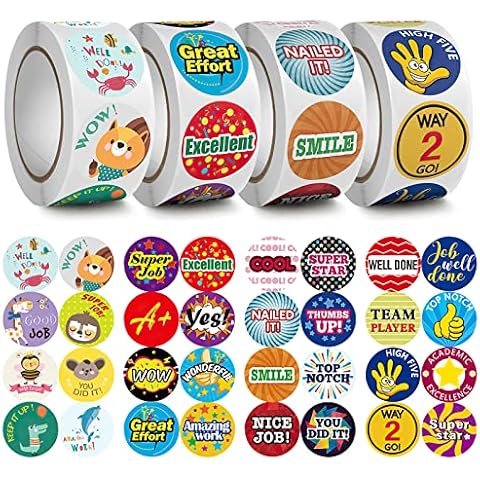 Teacher Stickers, 2000Pcs Reward Stickers for Kids, Stickers for Kids, Stickers for Teachers Elementary, 32 Different Shapes 4 Rolls, Motivational Stickers for Kids Cover