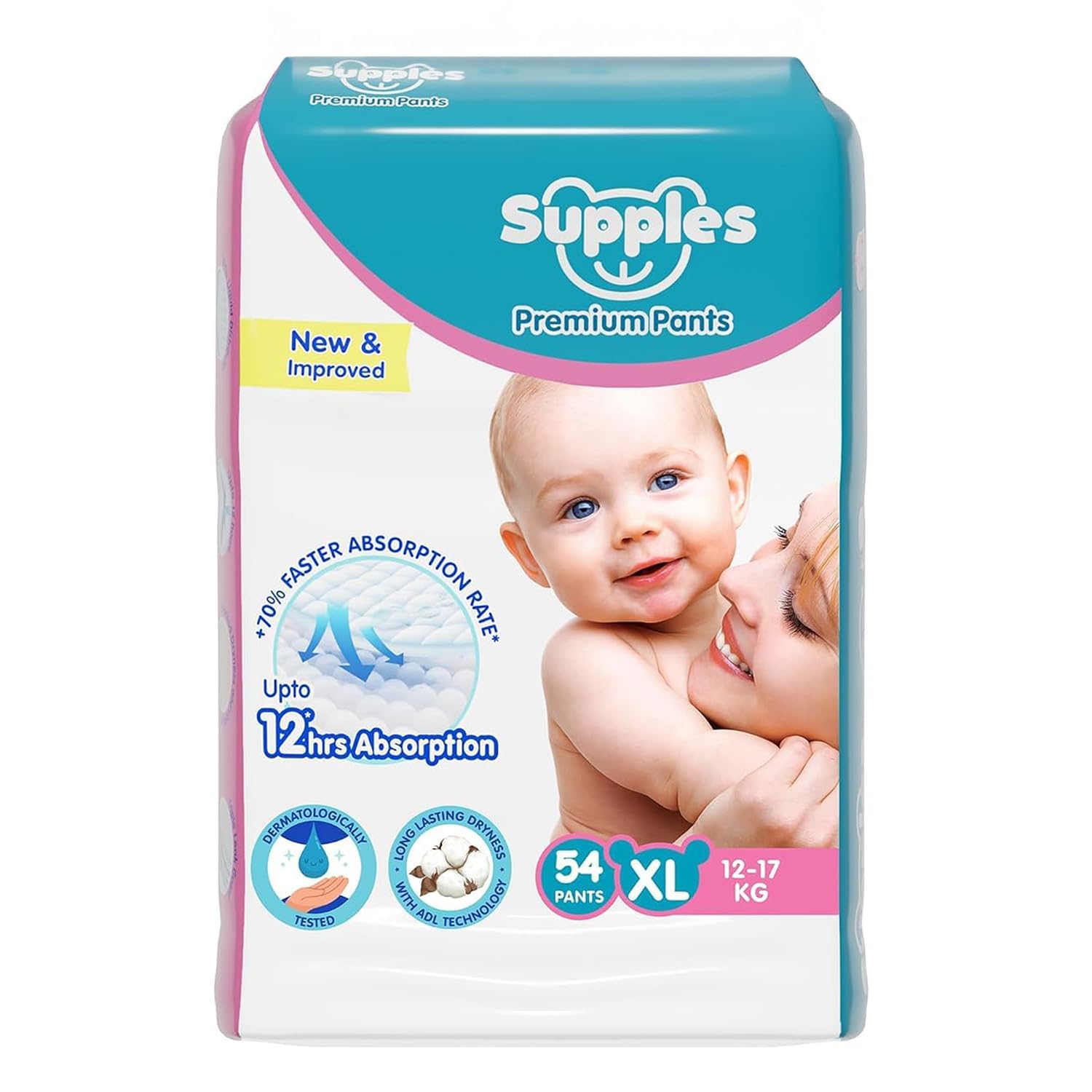 Amazon Brand - Supples Premium Baby Diaper Pants | 54 Baby Diapers | XL | 12-17 Kg | 12 Hrs Absorption | Cushiony Cotton Soft Fabric | Phthalates-Free | Triple Leak Guard-image-44