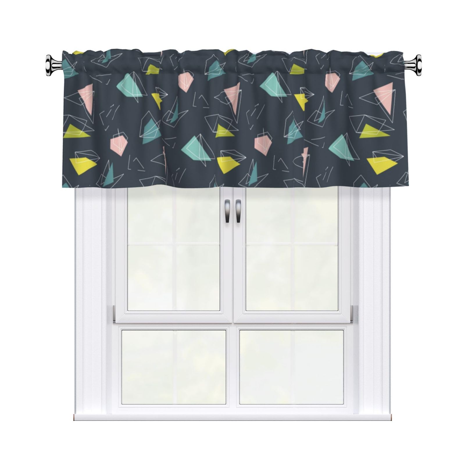 Noble Ren Colorful Geometry Short Curtain Valance 54x18in For Kitchen Bathroom Cafe Living Room Decoration