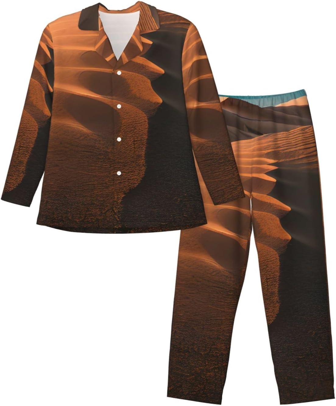 Sand Dunes Print Luxurious Mens Pajamas Set,Soft Breathable Pajamas, Perfect For Winter Christmas