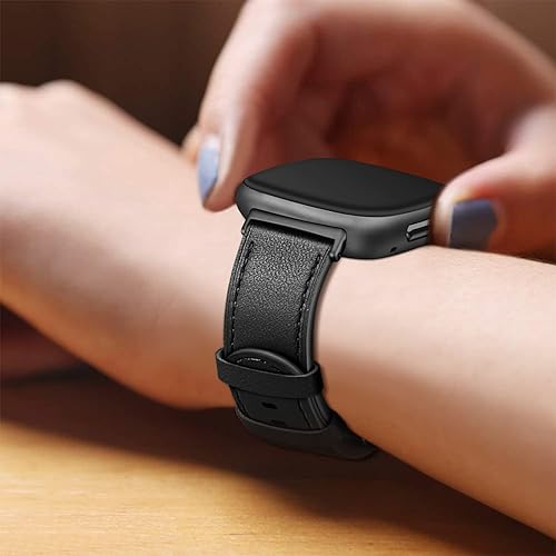 Miniatura 4 de FINTIE Correas compatibles con Fitbit Versa 4 3  Sense 2 1, correa de repuesto de cuero genuino (negro)