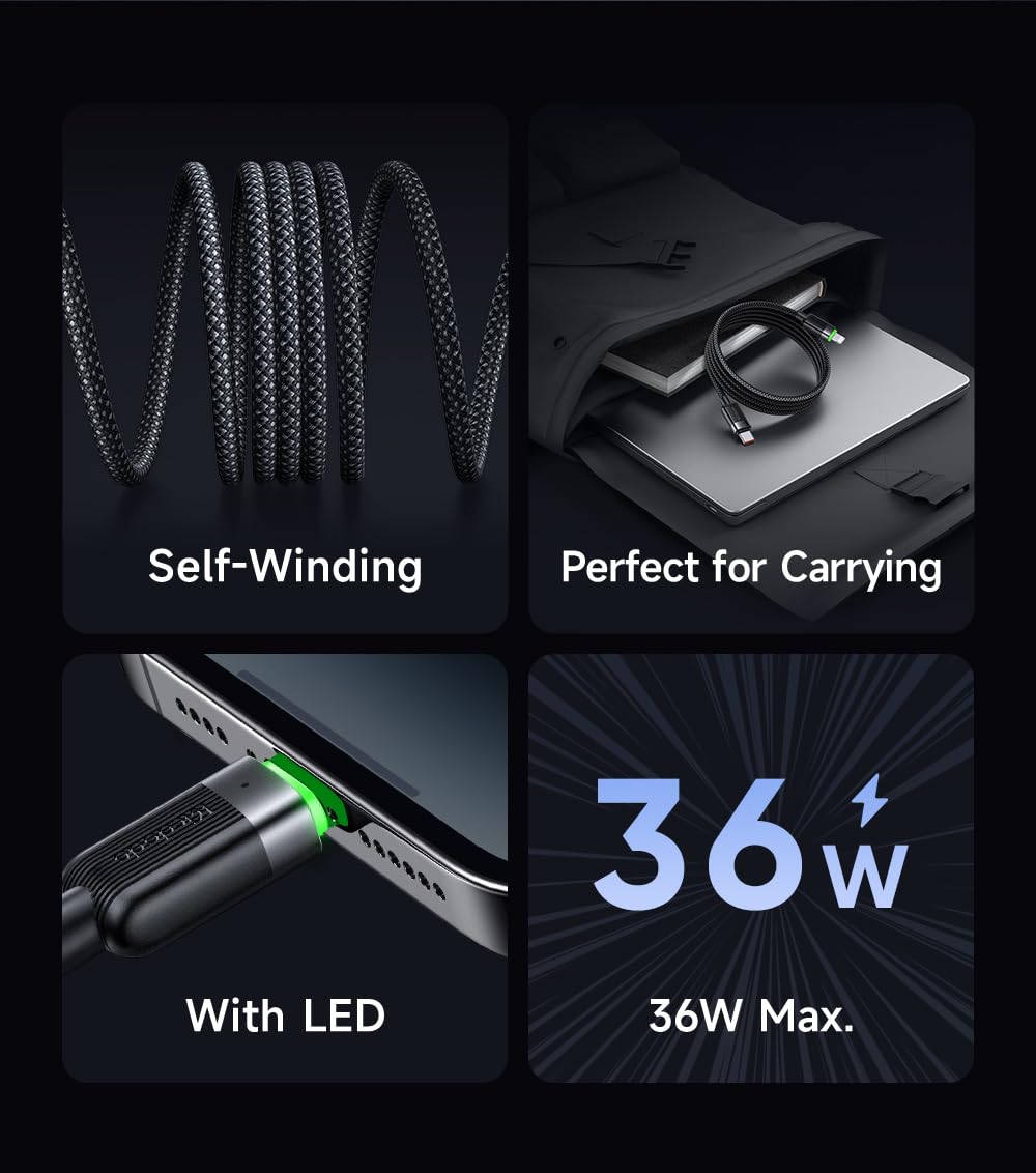 ESSAGER Cavo USB C A L Magnetico A Spirale 29W – Ricarica Veloce E Trasferimento Dati 480Mb/s, Cavo Intrecciato 1M, Per IPhone 14/13/12/11/SE