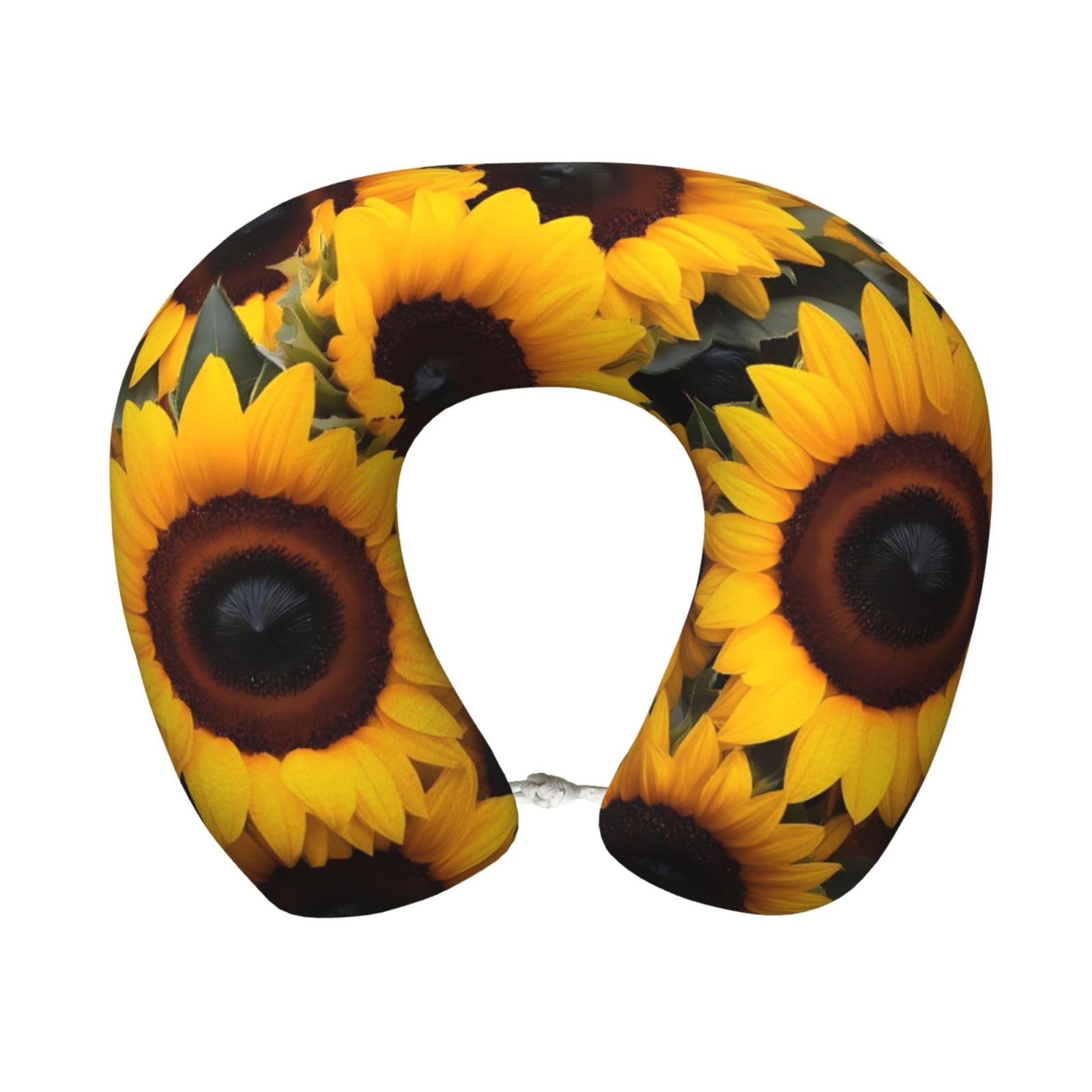 peiyeety Vibrant Sunflower Blooms Print Travel Pillow Memory Foam, Portable Neck Pillow for Airplane, Car and Office
