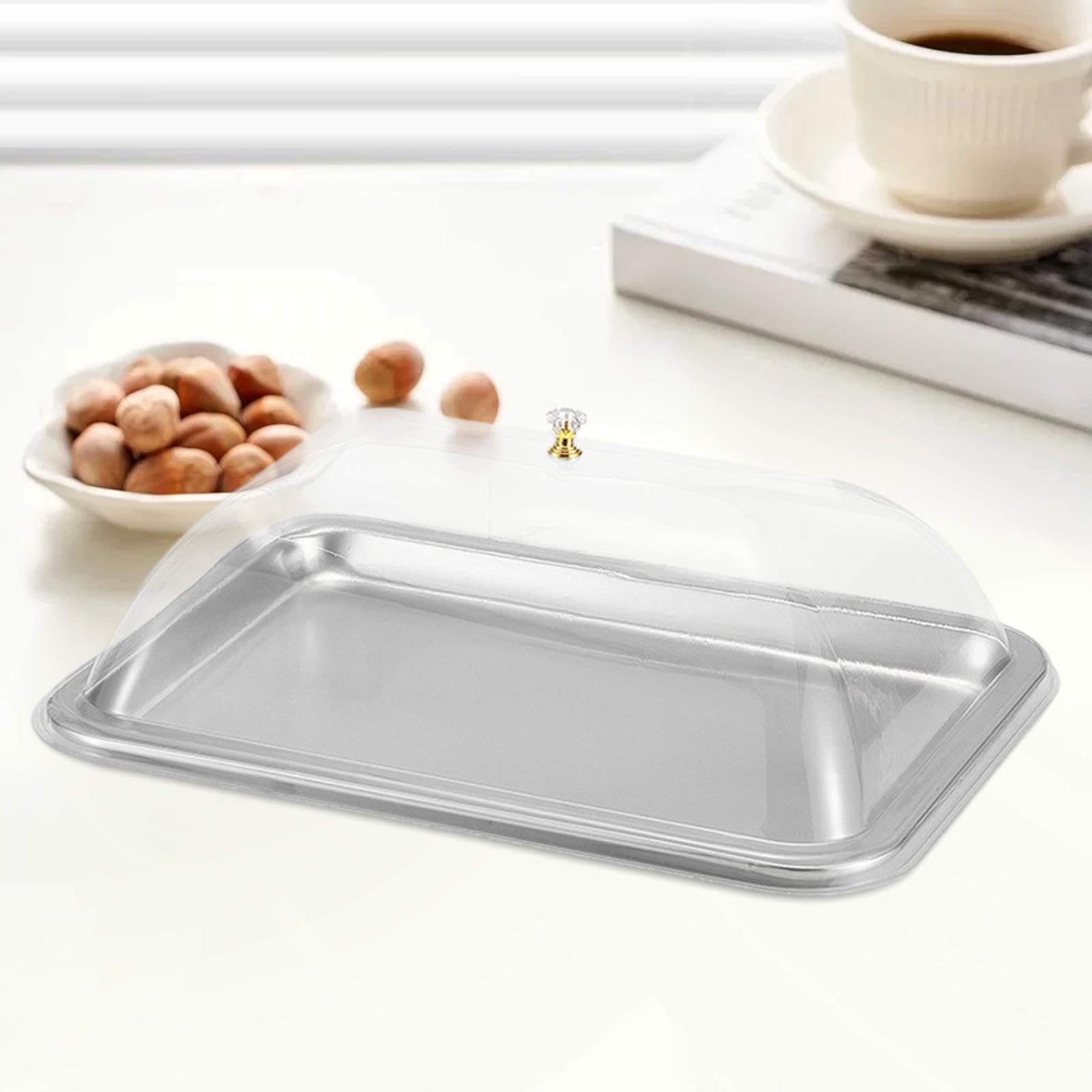 Servierplatte mit Deckel, Rechteckig Edelstahl-Karton-Serviertablett, tragbares Käsebrett für Frühstück & Snacks, Dessertständer, Küchenorganizer für Partys, Hochzeiten, 36x27x2cm