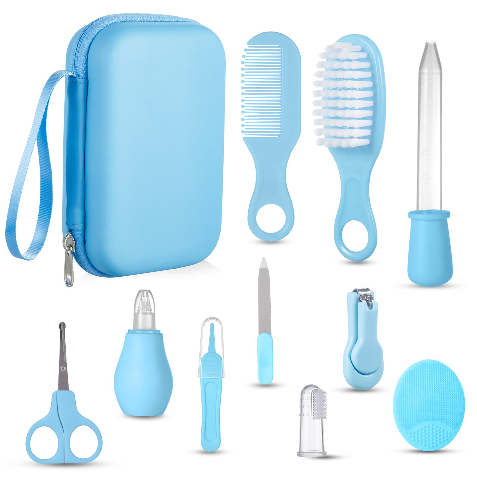 Lictin kit higiene bebe-11 Pcs kit bebe recien nacido,Productos para bebés | kits de puericultura para Viaje y el Uso Diario,Kit de cuidado de bebé nacimiento, sin BPA para viajes y hogar(Azul)