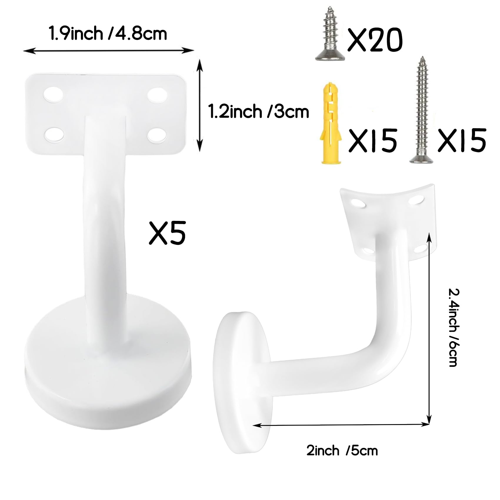 5 Piezas Soporte Pasamanos Escalera de Acero Inoxidable para Escaleras Interiores y Exteriores (Blanco)