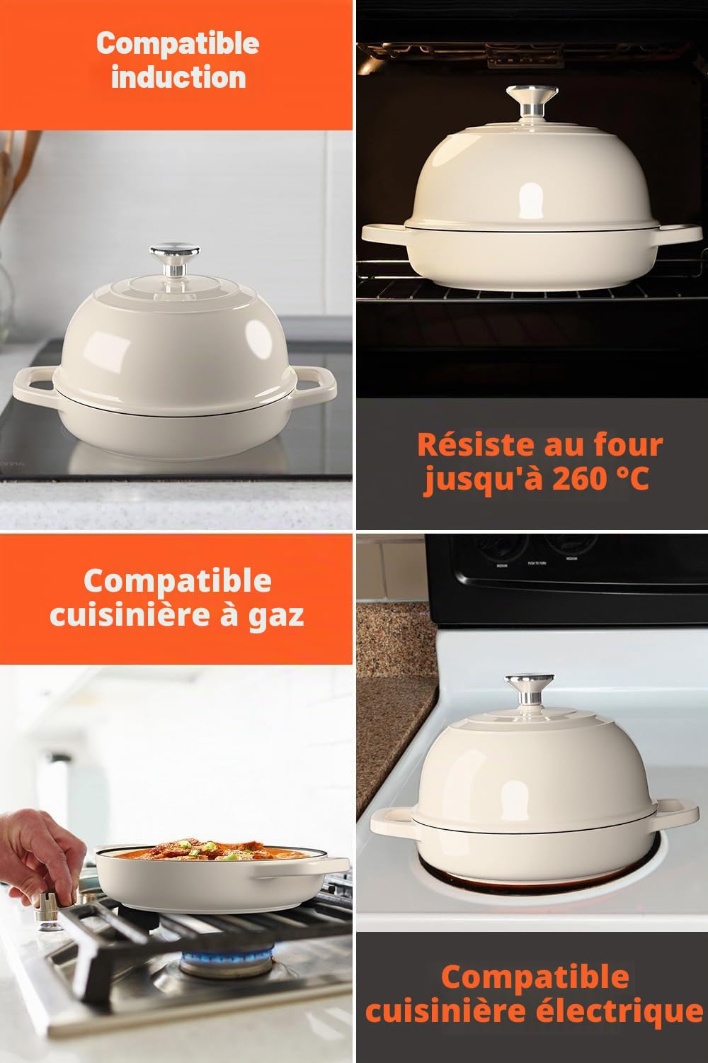 GFTIME Casserole en fonte avec couvercle, 5 quart Dutch Oven, moules à pain avec panier de fermentation, trancheuse, mélangeur à pâte, casserole en fonte pour cuisine, pâtisserie