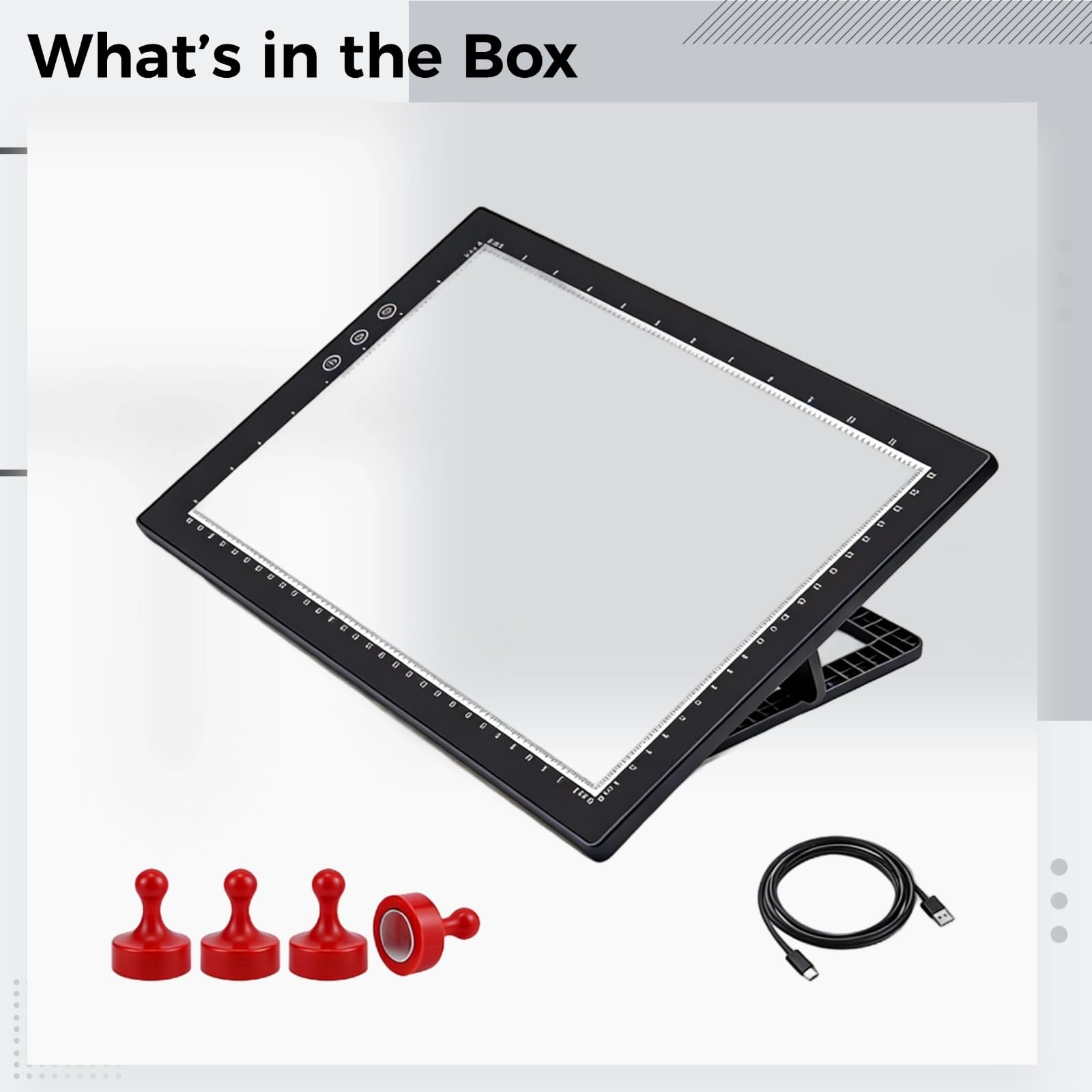 Almohadilla de luz LED A4, 11.8 x 7.9 x 0.8 pulgadas, caja de luz de trazado de agarre de metal, soporte ajustable de 9 ángulos, alimentado por USB, 4 placas de metal, cable de 5 pies para arte de