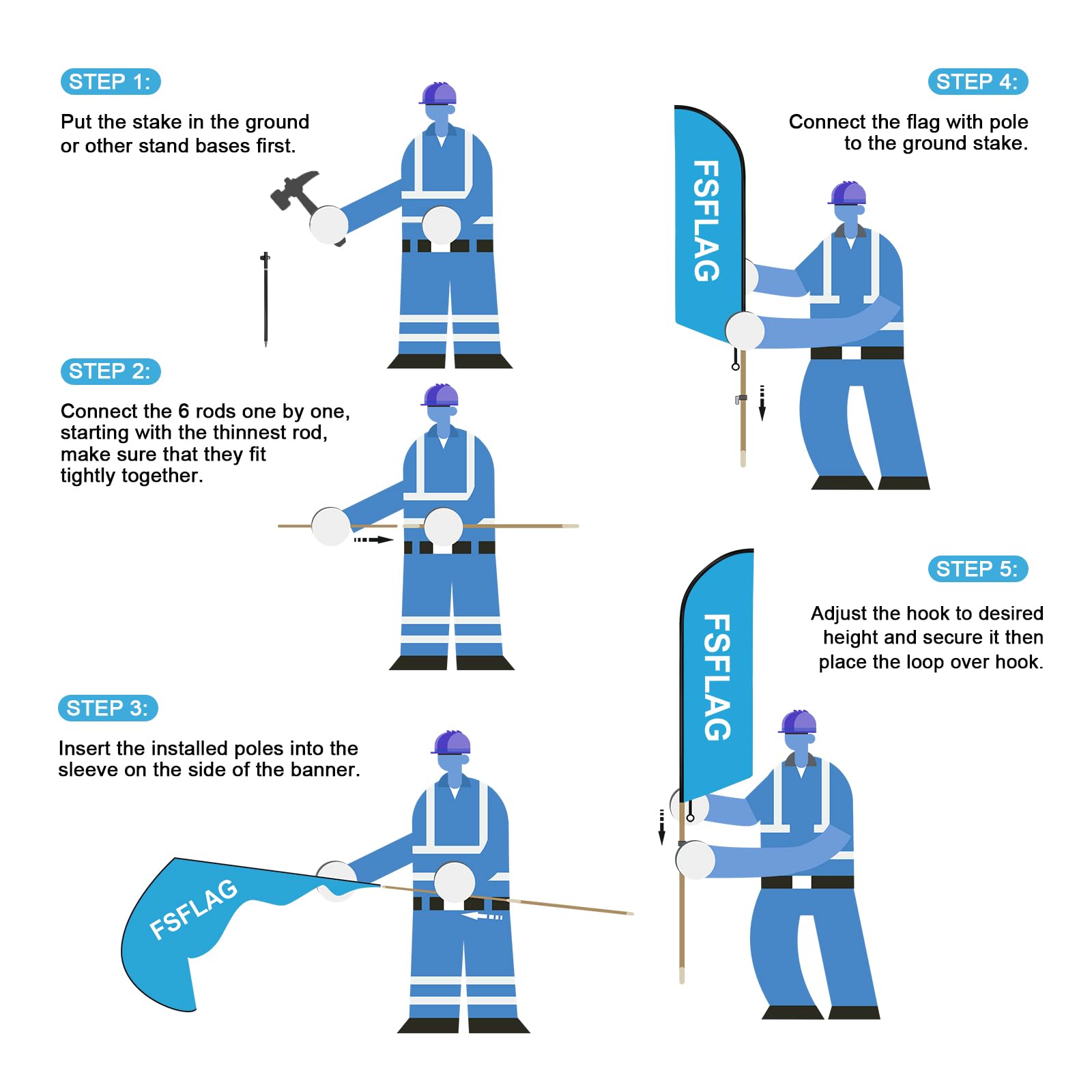 Drapeau à plumes de crème glacée 2,6 m avec mât pour publicité extérieure (bleu)