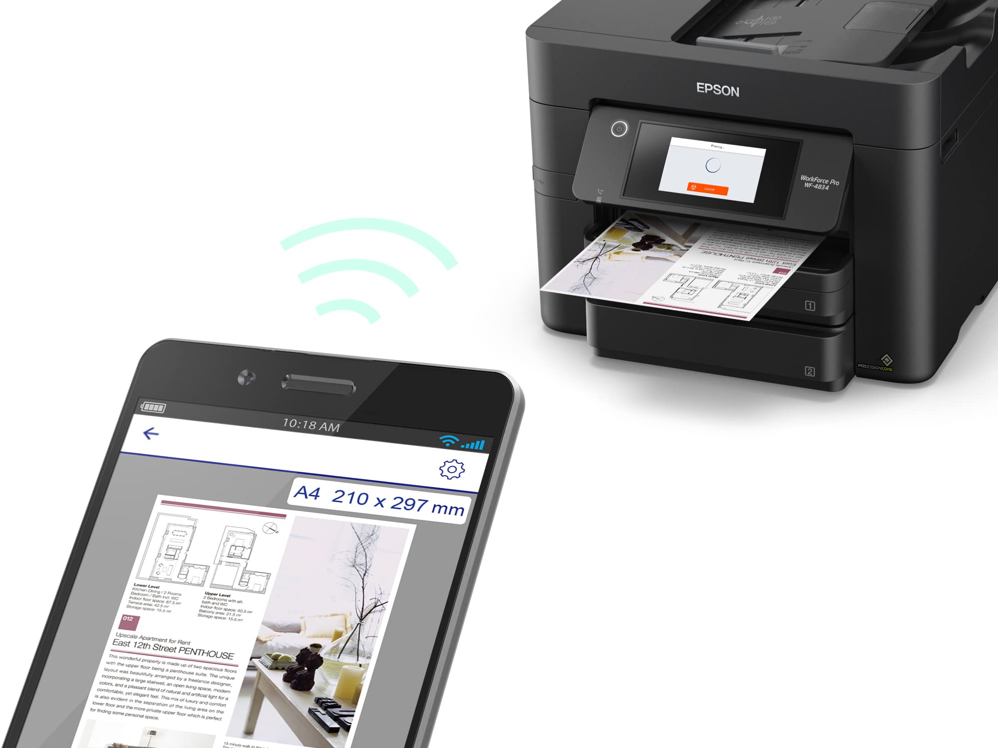 Epson Workforce Pro WF-4834 Wireless All-in-One Printer with Auto 2-Sided Print, Copy, Scan and Fax, 50-Page ADF, 500-sheet Paper Capacity, and 4.3" Color Touchscreen