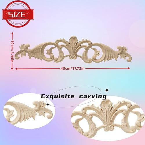 Vista 20 de Long Wood Appliques - DIY Wooden Carved Onlays for Bed, Door, Cabinet & Wardrobe Decoration (4PC, 20x5cm/7.8"x1.9")