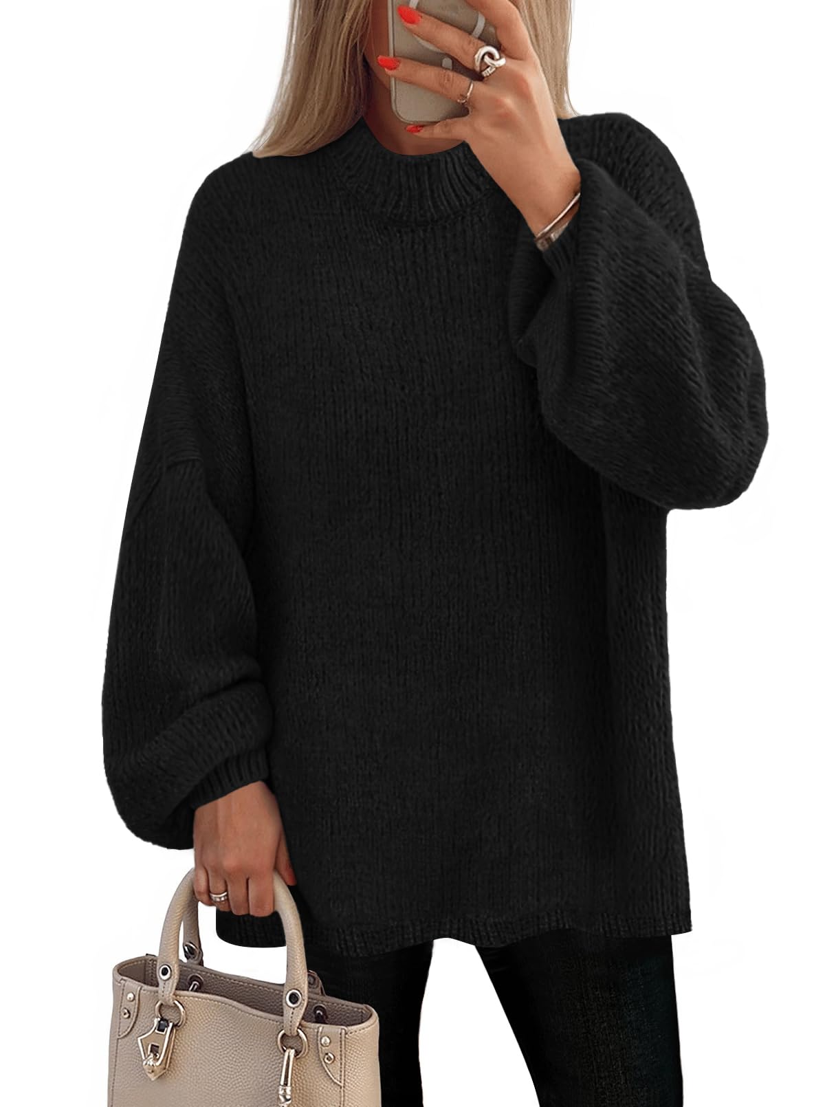 MEROKEETY Womens Long Sleeve Oversized Knit Sweaters 2025 Fall Trendy Casual Chunky Crewneck Pullover Jumpers Tops